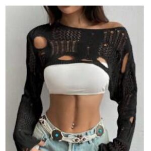 SHEIN Black Crochet Sweater Shrug
